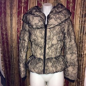 bebe Lace Overlay Puffer Coat Size Small